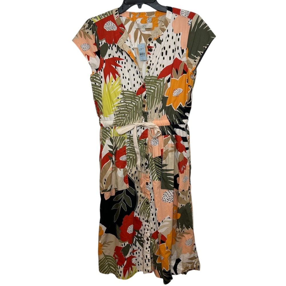 NWT Loft tropical floral a line short sleeve shirt dress size 6 vacation beach - Picture 2 of 8